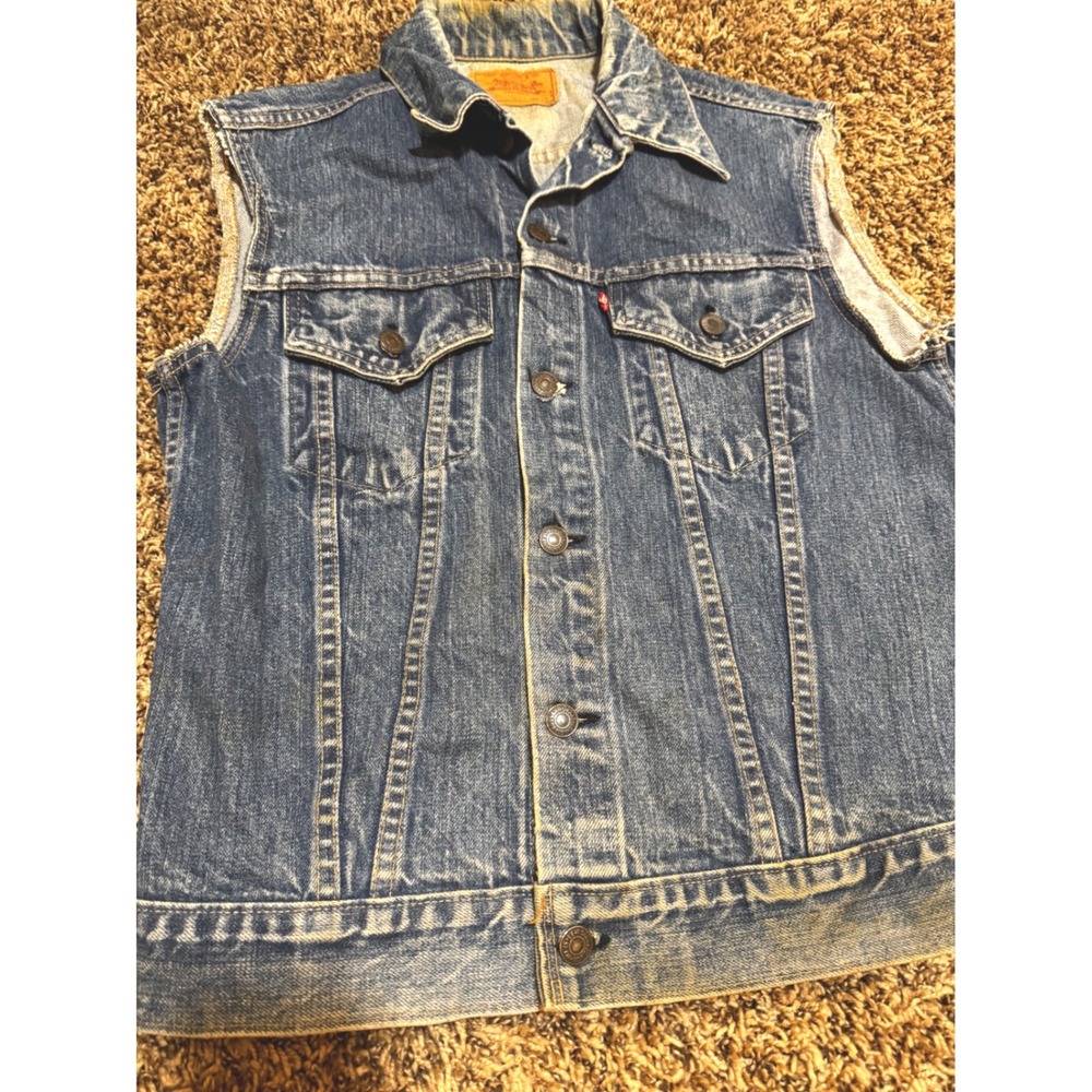 Vintage 70s 80s Levis 70505 0217 Denim Cut Off Chopped Vest Made In USA Size 40